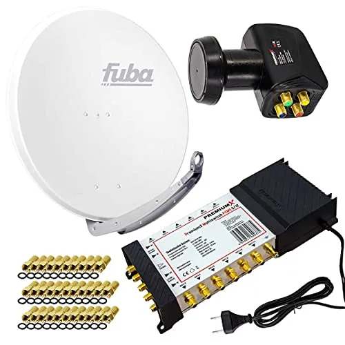 PremiumX SAT Anlage Fuba DAA 850 W - Komplettes SAT-System mit 850mm Antenne, Quattro LNB und 12-fach Multiswitch für optimalen Empfang. Ideal für störungsfreies Fernsehen in HD und UHD.