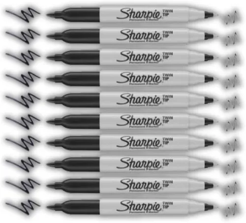 Sharpie Permanentmarker mit zwei Spitzen, schwarze Tinte, 10 Stück, feine und ultrafeine Spitzen