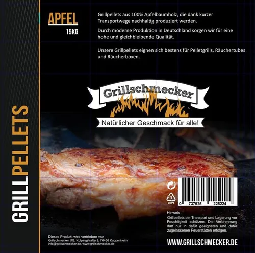 GRILLSCHMECKER Apfel Pellets 15kg (1,39 EUR/kg) von Grillschmecker