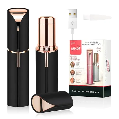 URAQT Gesichtshaarentferner für frauen, USB Elektrischer Haarentfernung, Schmerzfreie Gesichtsrasierer Elektrorasierer Trimmer Damen für Körper Gesichtshaare Lippen Kinn, mit LED-Licht (Schwarz)