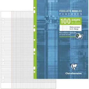 Clairefontaine Ringbucheinlagen 17322C, A4, 90g/m², 50 Blatt, Universallochung, kariert mit Rand