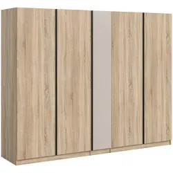 xonox.home Oakland Kleiderschrank 5-türig - Moderner 5-türiger Kleiderschrank (230x183x53 cm) in Sonoma Eiche Nachbildung, ideal für stilvolle Ordnung. Mit 2 Kleiderstangen, 2 Einlegeböden und 2 Schubkästen für optimale Aufbewahrung Ihrer Kleidung und Accessoires.