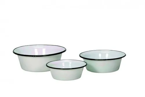 Krüger Schüssel Set emaillie 20, 24, 28 cm - Schüsseln aus hochwertiger Emaille, spülmaschinenfest und ideal für alle Anlässe. Vintage-Design in Weiß, perfekt für stilvolles Servieren und Zubereiten.