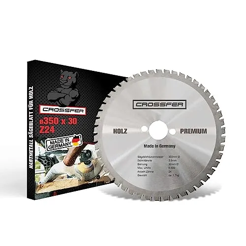 Kreissägeblatt für Holz | Premium Qualität HM Kreissägeblatt | Hartmetall Kreissägeblatt für die Holzverarbeitung | CROSSFER® (Ø350 x 30 (Z24))