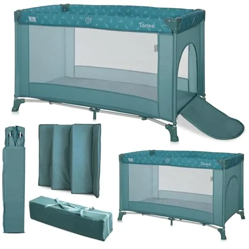 Lorelli Baby Reisebett Torino 2 in 1 - Faltbares Babybett und Laufstall für Kinder ab Geburt bis 15 kg, mit praktischem Seiteneingang für Spiel und Schlaf, ideal für Reisen.