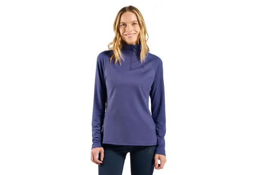 Odlo Damen Essential Ceramiwarm Half Zip Longsleeve (Größe S, lila) - Sportliches Longsleeve mit Zip-Kragen, ideal für aktive Outdoorsportler. Hält angenehm warm und bietet hohen Tragekomfort.