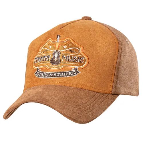 STARS & STRIPES Trucker Cap COUNTRY MUSIC Brown - Stylische Baseball Cap für Herren in edler Wildlederoptik mit 3D-Bestickung. Der verstellbare Snapback-Verschluss sorgt für perfekten Sitz und hohen Tragekomfort.