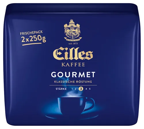 EILLES KAFFEE Gourmet, 2x250g gemahlen - Hochwertiger gemahlener Kaffee, ideal für anspruchsvolle Kaffeegenießer, 500g Gesamtmenge für perfekten Genuss.