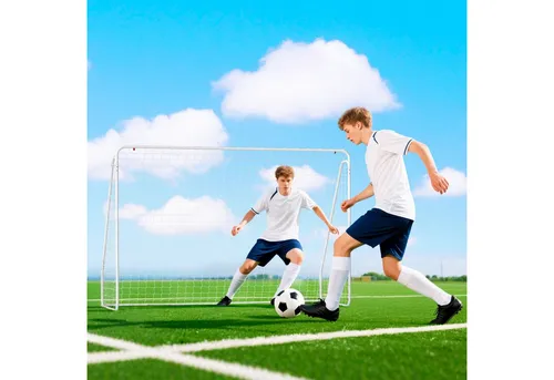 HOMCOM Fußballtor mit Netz, Erdhaken (Outdoor Torwand, 1 St., Fußball Tor für Garten), 301L x 120B x 200H cm, Weiß