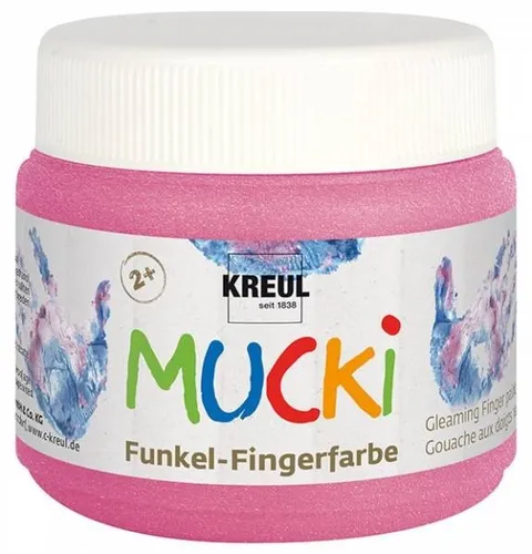 KREUL 23120 - Mucki schimmernde Funkel Fingerfarbe, 150 ml Feenstaub rosa, vegan und dermatologisch getestet für kreative Kinder ab 2 Jahren