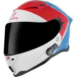 Bogotto H153 BT SPN Bluetooth Helm, weiss-rot-blau, Größe L - Motorradhelm mit klarem, kratzfestem Visier und Bluetooth-Funktion für sicheres Telefonieren während der Fahrt.