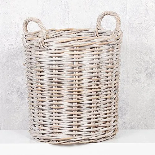 Rattankorb BAKUL rund White 40cm in weiß von LebensWohnArt
