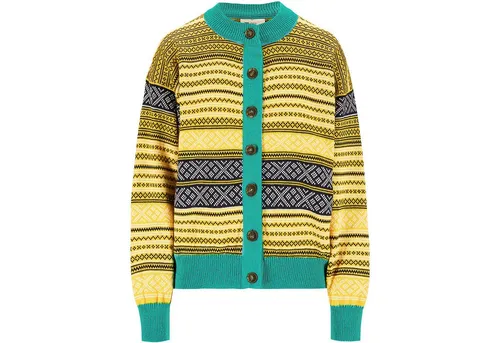 Dale of Norway Pullover W SKARPOY CARDIGAN gelb - Sportlicher Cardigan aus 100% recyceltem Polyester, ideal für Wanderungen. Mit PrimaLoft® Isolierung für Wärme und Komfort, perfekt für aktive Tage im Freien.