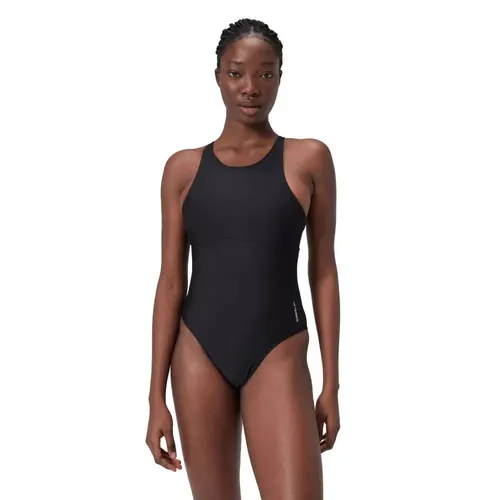 Speedo Solid Highneck Crossback Swimsuit - Dark Grey