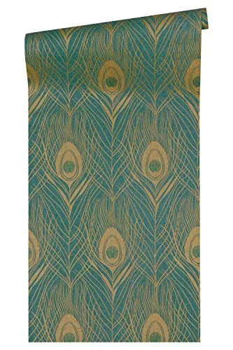 Architects Paper Vliestapete Absolutely Chic mit Pfauenfeder - Hochwertige Vinyltapete in metallic grün-braun, scheuerbeständig und kinderleicht zu verarbeiten - ideal für stilvolle Wohnräume.