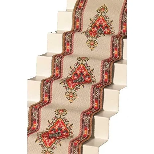 Melody Jane Puppenhaus Gewebt Treppe Teppich Läufer Creme Rot Miniatur Bodenbelag