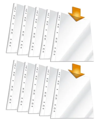 Durable Prospekthüllen A4, 1000 Stück, 0,05mm stark - Praktische Klarsichthüllen für die sichere Ablage von Dokumenten in Ordnern. Hergestellt in Deutschland, bieten sie eine glasklare Sicht und sind ideal für die Organisation im Büro.