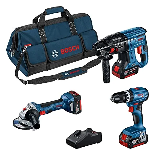 Bosch Professional 18V System Combo Kit: GSB 18V-45, GBH 18V-21, GWS 18V-7