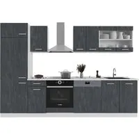 Vicco Küchenzeile R-Line, Schwarz Beton/Weiß, 300 cm - Küchenzeilen mit viel Stauraum und flexibler Modulkonfiguration. Ideal für individuelle Anpassungen, höhenverstellbare Füße für optimale Arbeitsfläche!