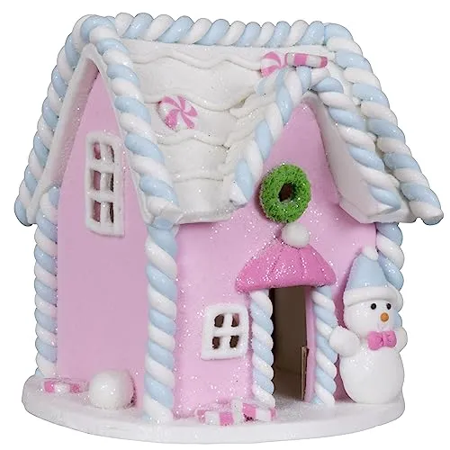 Christmas Paradise Lebkuchenhaus 11cm rosa-weiß - Weihnachtlicher Zierschmuck, handgefertigtes Deko Lebkuchenhaus, das eine warme Atmosphäre in der Weihnachtszeit schafft. Perfekt für Wohnzimmer, Esszimmer oder Fensterbank.