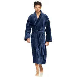 Vossen Bademantel Feeling-L, blauer Hotelbademantel für Sauna & Spa - Hochwertiger Langform-Bademantel aus 100% Baumwolle, ideal für Sauna und Spa, mit Schalkragen und aufgesetzten Taschen für höchsten Komfort.