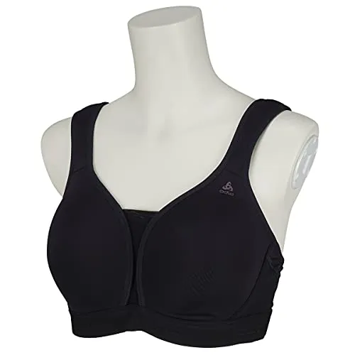 Odlo Damen Padded High Support Sport BH, Schwarz, 75B EU - Funktionsunterwäsche mit erstklassiger Unterstützung für intensive Aktivitäten. Vorformte, gepolsterte Körbchen und atmungsaktives Design sorgen für optimalen Halt und Komfort.