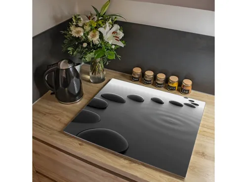 Banjado Herdabdeckplatte Glas 60x52CM mit Motiv Schwarze Steine - Praktische Herdabdeckung aus hochwertigem, hitzebeständigem Glas, die Ihr Ceranfeld schützt und als Schneidebrett dient. Wählen Sie aus verschiedenen Designs für Ihre Küche!