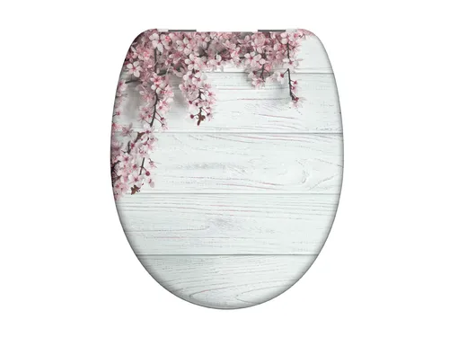 Schütte WC-Sitz FLOWERS & WOOD mit Absenkautomatik - Toilettendeckel aus bruchsicherem Duroplast mit sanfter Absenkautomatik für geräuschloses Schließen und einfache Montage. Ideal für langlebige Nutzung und maximalen Komfort.