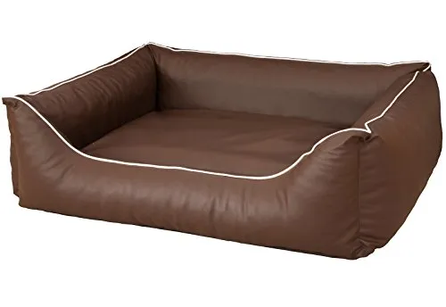 CopcoPet Hundebett Grosse Hunde – Waschbares Hundekissen 【Wendebett】 Hundekorb aus Kunstleder - Formstabiles Hundesofa - Hundekörbchen mit erhöhten Rand, Dog Bed Braun 110 x 90 cm