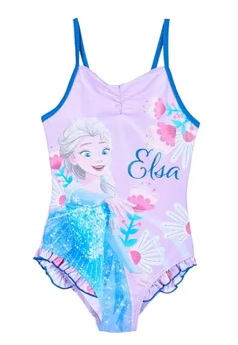 Disney Frozen - Die Eiskönigin Badeanzug Mädchen | kleine Geschenke für Kinder | ELSA Bademode | Einteiler | Urlaub Must-Haves | Bikini | Schwimmen (DE/NL/SE/PL, Numerisch, 128, Regular, Lila)