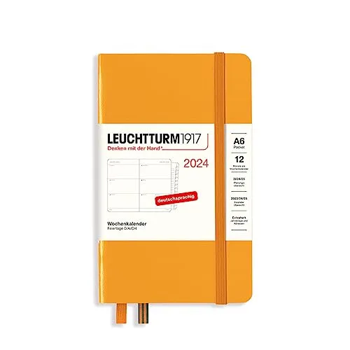 LEUCHTTURM1917 367631 Wochenkalender Pocket (A6) 2024, mit Extraheft für Adressen und Jahrestage, Rising Sun, Deutsch, 12 Monate