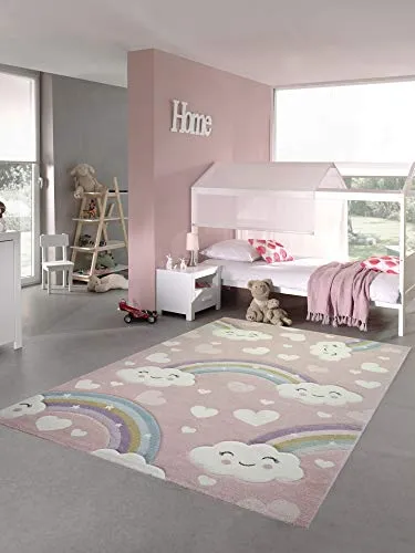 Teppich-Traum Kinderteppich Regenbogen & Wolken 160x230 cm in pink von Teppich-Traum
