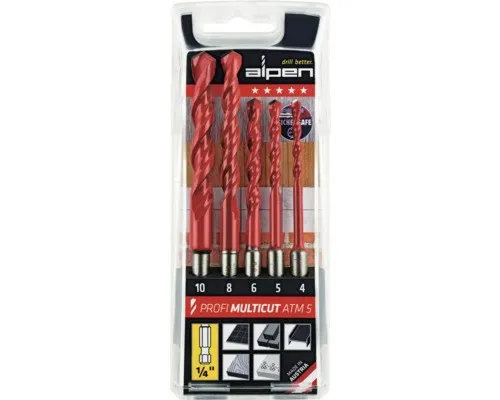 Universalbohrer Multicut Bohrer Set Alpen 5-tlg (6-kant) - Bohrer-Bits, 5-teiliges Hartmetall-Set für präzise und vielseitige Bohrungen in verschiedenen Materialien.