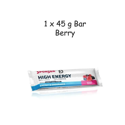 Sponser High Energy Bar Berry 45g - Energieriegel für Fitness und Running, mit niedrigem Zuckergehalt und hohem Proteingehalt – ideal für eine schnelle Energiezufuhr während des Sports.