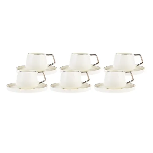 Karaca Saturn Platin Set mit 6 Kaffeetassen - Thermobehälter Set aus hochwertigem Porzellan mit 6 eleganten Kaffeetassen und Untertassen. Perfekt für Kaffee und Tee, ideal als Geschenk für neue Haushalte.