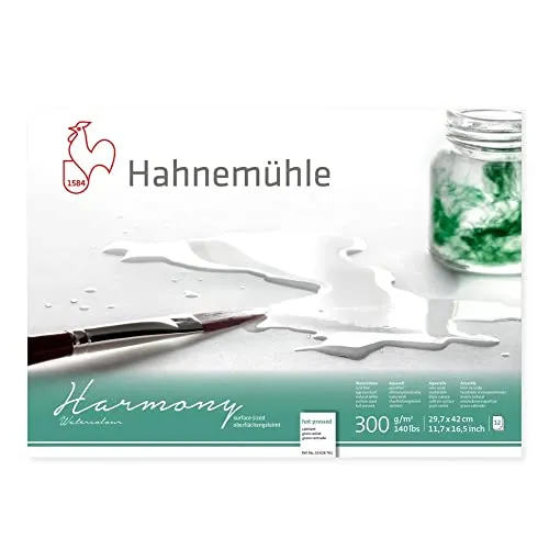 Hahnemuhle Harmony Aquarellblock Heißpresse A3 - Aquarellblock Heißpresse A3 mit 12 Blatt, ideal für präzise Aquarellmalerei und hohe Farbaufnahme dank 300 g/m² schwerem Papier.