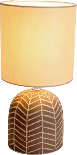 Tischleuchte Textilschirm in Braun Beige - Elegante Tischleuchte mit Keramikschirm und Textilbezug, ideal für gemütliche Beleuchtung in Wohnräumen. Zuleitung mit Schalter für einfachen Zugriff.