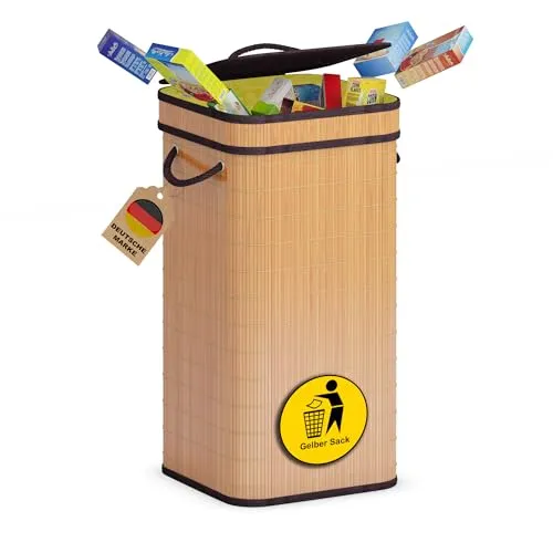 ADEL DREAM Gelbe Sack Müllständer Sack Ständer,geruchsneutraler Mülleimer aus Holz für gelbe Säcke geruchsdichte Mülltonne ideal als gelber Sack Müllsackständer Mülleimer 80L Gelber Sack Ständer