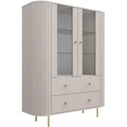 Compleo24 Vitrine Beige aus Holzwerkstoff, 123x155x42 cm - Moderne Vitrine für Ihr Wohnzimmer mit Soft-Close-Mechanismus und eleganten Metallgriffen. Ideal zur stilvollen Präsentation Ihrer Lieblingsstücke.