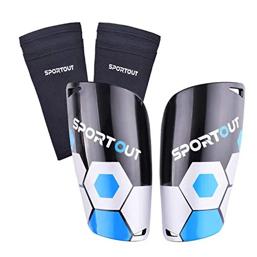 Sportout Erwachsene und Jugend Kinder Fußball Schienbeinschoner,umfassender Schutz für Ihr Bein, mit gepolstertem Knöchelschutz zur Vermeidung von Verletzungen (Blau, XL)