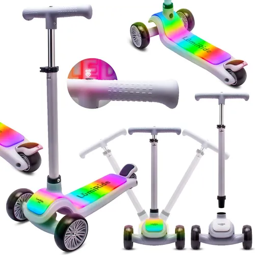 LUMI Ride Kinderroller mit LED-Lichtern - Kinderscooter mit 7 LED-Farben für Sicherheit und Sichtbarkeit, klappbar, höhenverstellbarer Lenker und rutschfestes Trittbrett für optimalen Halt.