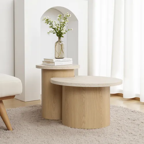 Couchtische 2er-Set Rund 85cm – Moderner Beistelltische, Kaffeetisch Rund in Holzptik fürs Wohnzimmer