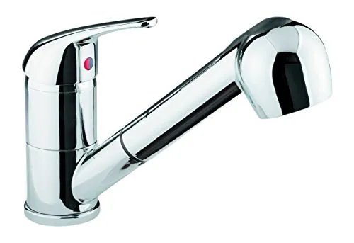ADOB Niederdruck Spültischarmatur mit herausziehbarer Geschirrbrause - Duscharmatur mit hochwertiger Einhebelbedienung, ideal für Niederdrucksysteme. Geräuscharme Markenkartusche und flexible Strahlarten für komfortables Spülen.
