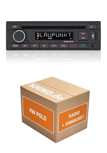 Autoradio Einbaupaket für Blaupunkt Milano 200 BT kompatibel mit VW Polo 6R Schwarz | Bluetooth USB