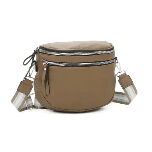 Damen Taschen Schultertasche Gürteltasche Bodybag Umhängetasche Brusttasche Crossbody Crossover Leder Optik Handtasche Shopper Kunstleder Taupe