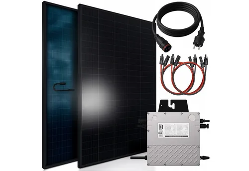 SUNNIVA® Balkonkraftwerk FULL BLACK BIFACIAL 1196W - Premium Solaranlage mit bifazialen Glas-Glas Modulen und 800W Beny Micro Wechselrichter, ideal für effiziente Energiegewinnung auf Balkonen.