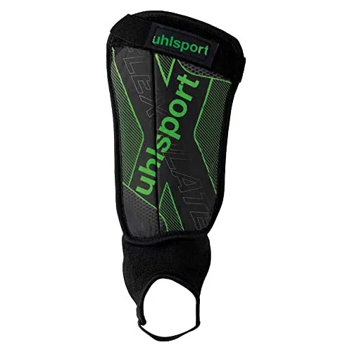 UHLSPORT Unisex – Erwachsene Flex Plate Schienbeinschoner, Schwarz/Fluo Grün/Silber, XXS