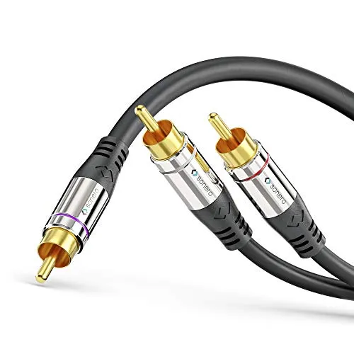Sonero Premium Cinch Audiokabel, 1x Cinch Stecker auf 2x Cinch Stecker 1,50m, vergoldete Kontakte, schwarz S-AC900-015