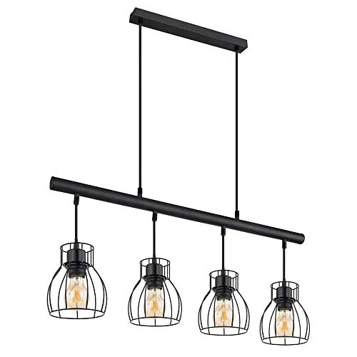 Vintage Pendelleuchte Hängelampe Industrial schwarz mit Käfig-Schirmen - Lampen – Stilvolle Hängelampe mit 4x 7W LED, sorgt für gemütliches warmweißes Licht und bringt industriellen Charme in jeden Raum.