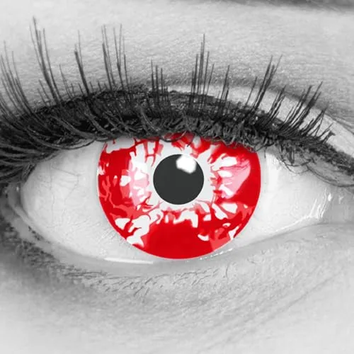 MeralenS Rote Crazy Fun Kontaktlinsen 'Red Zombie' ohne Stärke mit gratis Linsenbehälter - Topqualität zu Fasching, Karneval und Halloween